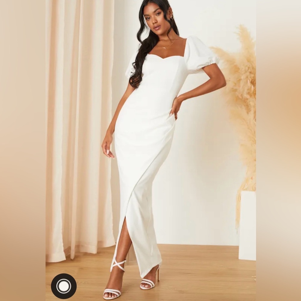 Elegant White Puff Sleeve Dress